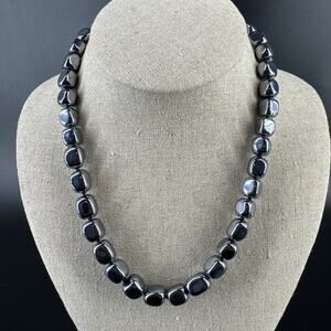 D'Joy 925 Sterling Silver Clasp Beaded Hematite Adjustable Necklace 18”-20”